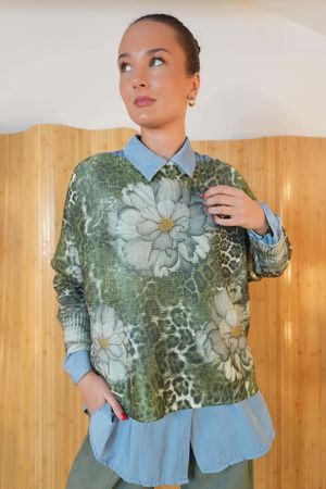 Raven Relaxed Knit Top Leopard Floral